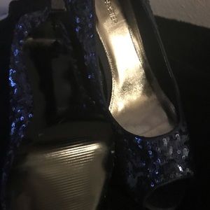 Open toe Sparkly Navy Sequin Stilettos
